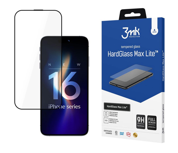 3mk HardGlass Max Lite Black do Apple iPhone 16 Pro/ 17 - 1511685 - zdjęcie